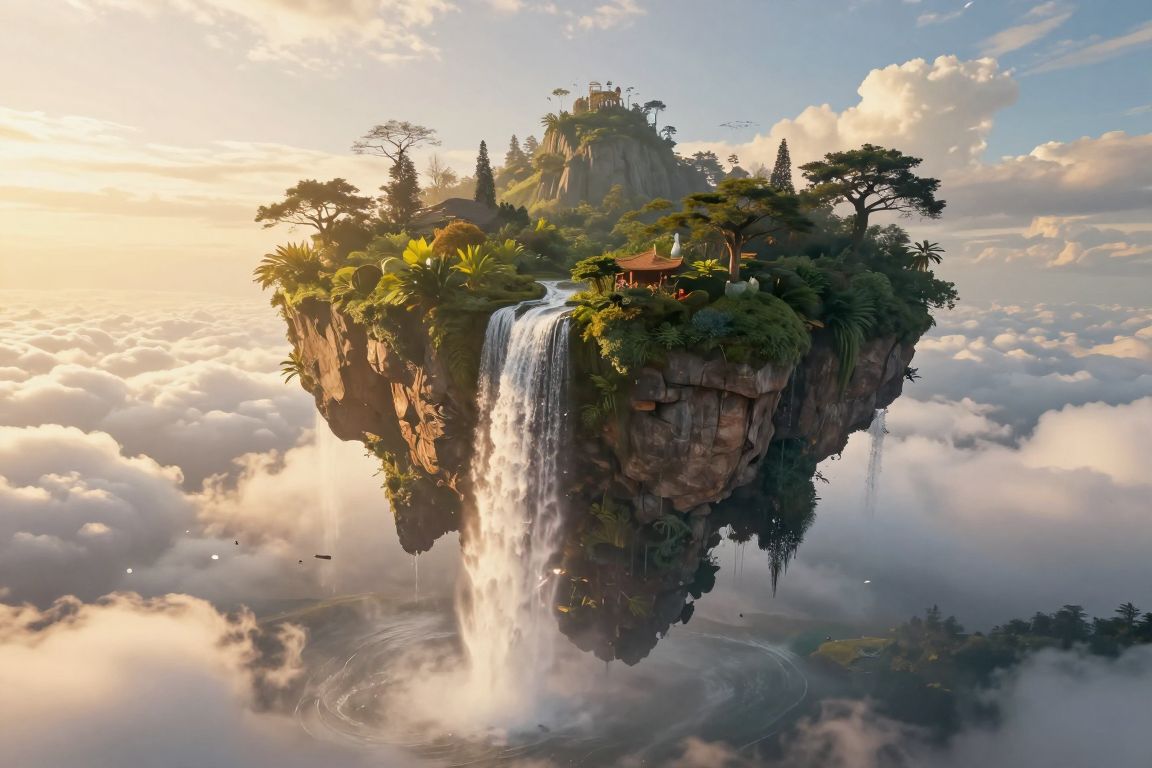 Fantasy floating island landscape art generated by BananaImg Z-Image model without GPU